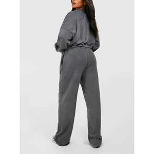 Conjunto Deportivo de 2 Piezas para Mujer, Estilo Vintage, Lavado, Informal, con Cierre, Estampado DTG, Grueso, Cálido, para Entrenamiento, Senderismo, de Algodón - Product Image 3