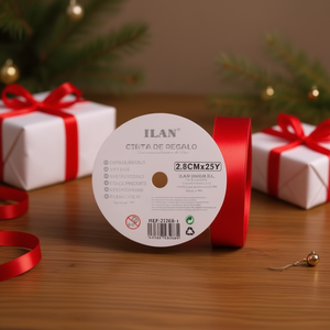 Ruban cadeau ILAN 2,8 cm x 25 m en satin rouge pour emballage - Product Image 2