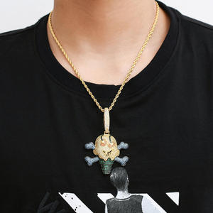 Pendentif Crâne de Dessin Animé Glace Plaqué Or 22K Micro-Incrustation Strass Bijoux Hiphop Unisexe à Porter au Quotidien - Product Image 2