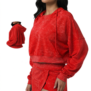 Ensemble de survêtement décontracté pour femme, respirant, à capuche, coupe courte, bleu uni, coupe ample, manches longues, automne, avec ourlet fendu et élastique - Product Image 2