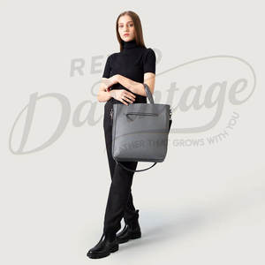 Sac fourre-tout élégant pour femme en cuir véritable gris, grande capacité, sac à main à bandoulière avec poignée supérieure et poche extérieure zippée - Product Image 1