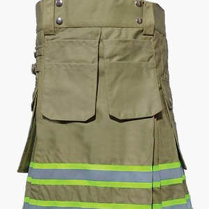 Kilt de pompier vert olive, poche avant, coton plissé, kilt pour hommes - Product Image 5