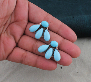 Boucles d'oreilles pendantes Shree Jaipur en argent sterling 925 avec turquoise, forme goutte d'eau, sertissage clos, faites à la main, pour mariage - Product Image 4