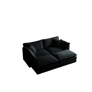 Set Divano Componibile Imbottito 4 Pezzi: 1 Divano a 2 Posti e 2 Pouf per Soggiorno - Product Image 4