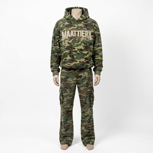 <b>Mens</b> <b>Camo</b> Tracksuit Set Hoodie <b>Cargo</b> Pants Rhinestone Detail Custom Streetwear Sportswear Matching Outfit New Style - Product Image 1