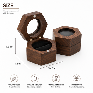OEM ODM Luxury Walnut Wooden Hexagon Ring <b>Box</b> with <b>Glass</b> Window Magnetic Closure Custom Logo Jewelry Gift Packaging <b>Box</b> - Product Image 3