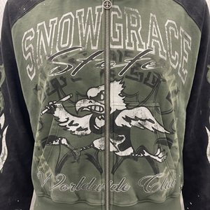 เสื้อฮู้ดซิปผู้ชาย Snowgrace สีเขียวดำ แขนเสื้อแบบแร็กแลน สไตล์สตรีทแวร์ ทรงโอเวอร์ไซส์ ลายพิมพ์ สำหรับใส่ในฤดูใบไม้ร่วง - Product Image 6