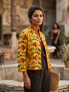 Bata Larga de Mujer con Cuello en V, Hecha a Mano, Bordada con Flores Azules, Reversible, 100% Algodón, 480g, Estilo Kimono con Cinturón, para Vacaciones - Product Image 3