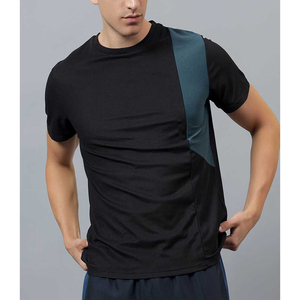 T-shirt noir à manches courtes pour homme, color-block, séchage rapide, tricoté, sportif, coupe classique - Product Image 1