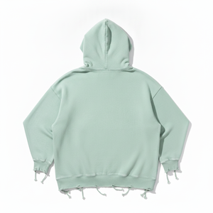 Oversized Men's Hooded Sweatshirt Solid Fleece Cotton Washed Distressed Hem Pocket Design Winter Style - Product Image 3