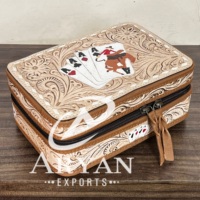 Boîte de rangement pour bijoux en cuir de vachette véritable, artisanale, à motifs luxueux, en cuir repoussé, avec compartiments pour bagues et boucles d'oreilles, étui de voyage