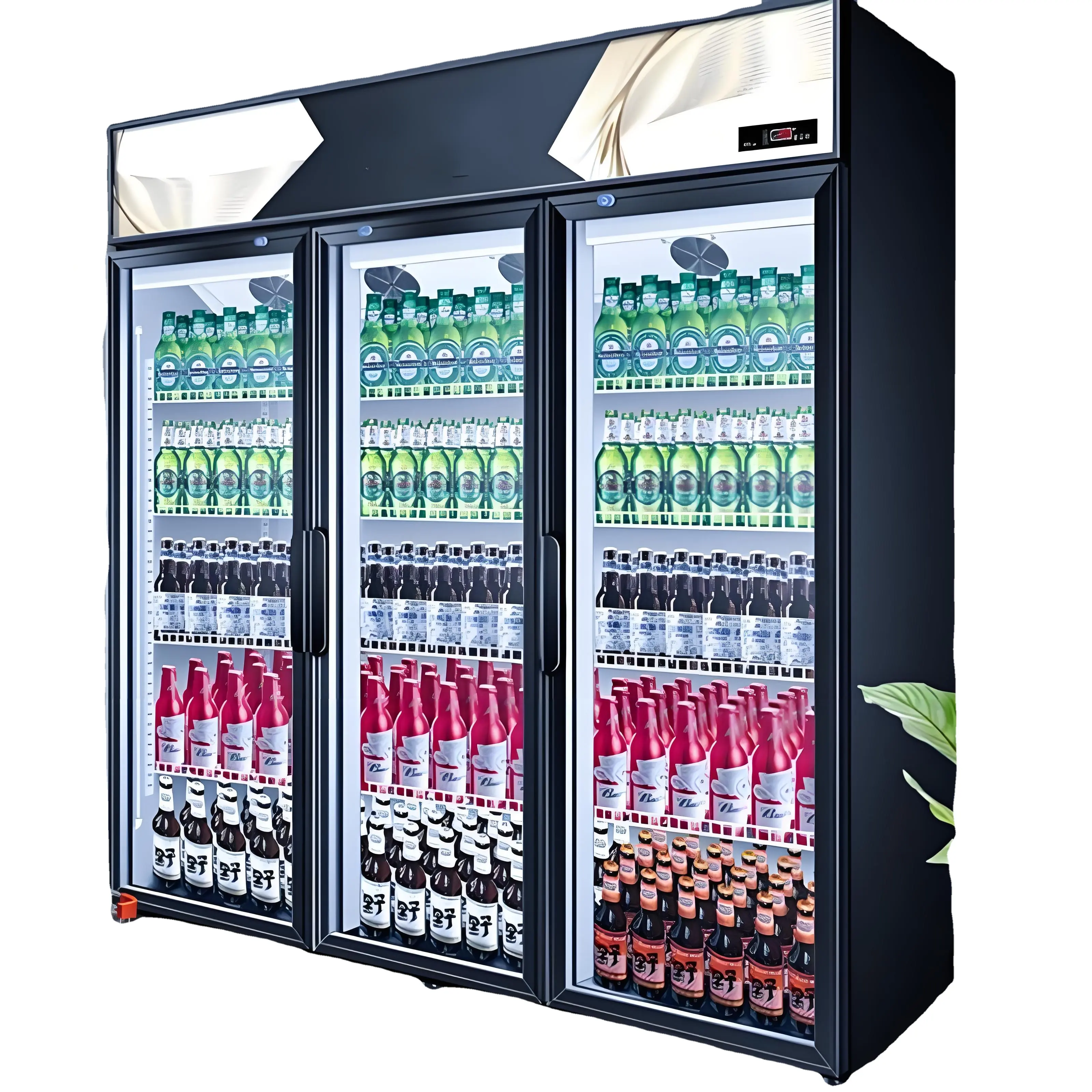 Ventilador de refrigeración Pantalla de bebida de supermercado Refrigerador vertical Refrigerador de bebida vertical Nuevo refrigerador de pantalla vegetal de estilo