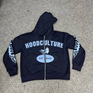 Sudadera con capucha personalizada con cremallera completa para hombre, de gran tamaño, con estampado gráfico, de algodón y forro polar, estilo urbano, con cremallera, OEM - Product Image 1