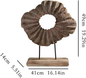 Statue abstraite ronde en bois avec base en fer, sculpture d'animal en fonte, ornement décoratif moderne pour la maison, le bureau ou le bureau à domicile, art décoratif. - Product Image 2