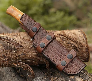 Couteau artisanal en acier Damas à lame pointue avec manche en bois et étui en cuir pour la chasse, couteaux à vendre - Product Image 6