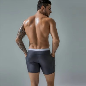 <b>Men</b> Solid Color Swim <b>Trunks</b> Quick Dry Drawstring Contrast Binding Regular Fit Shorts Spandex Polyester Knitted - Product Image 3