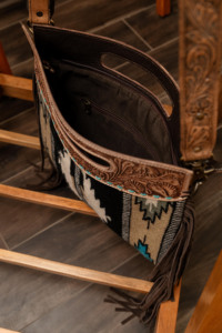 Phong cách phương Tây tay Dụng cụ Da yên chăn tua Crossbody Túi cho phụ nữ Phía Tây hàng đầu xử lý Cowgirl che giấu Carry PURSE - Product Image 6