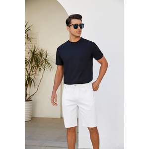 2025 short en jean décontracté pour hommes coupe décontractée lavage coloré extensible avec imprimé en détresse Style droit taille moyenne Jean foncé - Product Image 4