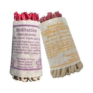 Juego de incienso de cuerda orgánica de sándalo y meditación tibetana hecha a mano en Nepal de 2 fragancias naturales para el hogar con hierbas aromáticas - Product Image 1