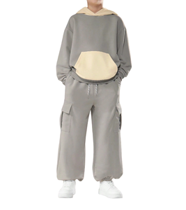 Sweatshirts pour enfants, ensembles de sweats à capuche à manches longues, ensembles décontractés de deux pièces de couleur unie, 100% coton respirant, costumes pour jeunes - Product Image 1
