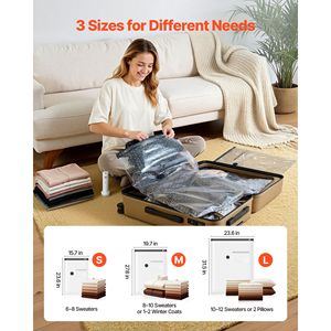 Paquete de 18 Bolsas de Almacenamiento al Vacío con Bomba y Cable, Sellado de Doble Cierre, PE/PA Grueso para Ropa - Product Image 2