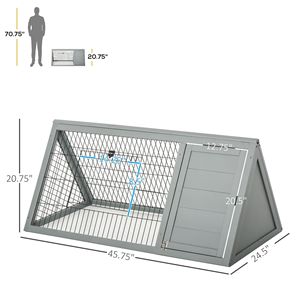 Gabbia per Conigli e Piccoli Animali in Legno con Struttura a A, 117x61 cm, con Recinto Esterno e Rete di Ventilazione, Grigia, per Esterni - Product Image 2