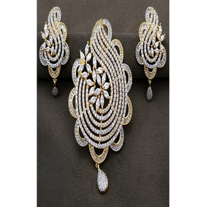 Elegante Juego de Collar y Pendientes de Diseño con Acabado en Oro Blanco de Primera Calidad para Bodas y Fiestas, Colección para Mujer - Product Image 1