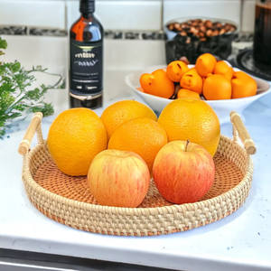 Juego de 3 bandejas de ratán con asas, bandejas para frutas, redondas, de ratán naturalmente tejido, precio al por mayor de fábrica. - Product Image 2