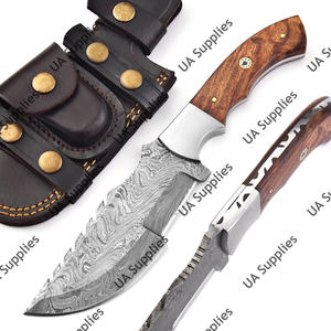 Cuchillo de caza y bushcraft personalizado OEM DIY de acero de Damasco forjado a mano con espiga completa, funda y mango de palisandro - Product Image 5