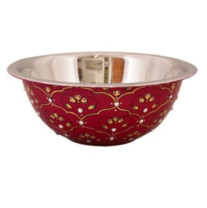 Bol de service à fruits en métal de luxe, finition émaillée, design imprimé, nouveau fournisseur indien - Product Image 1
