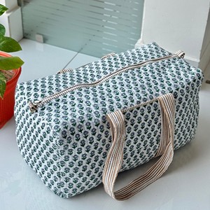 Floral Print Cotton <b>Duffel</b> <b>Bag</b> With Striped Handles Zipper Closure Large Capacity Weekender Travel <b>Bag</b> Shopper Trendy Weekender - Product Image 1