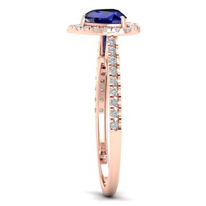 Bague de fiançailles REYES en or rose massif 14 carats de haute qualité, diamant certifié IGI, taille cœur, saphir bleu 0,75 carat, bijoux - Product Image 3