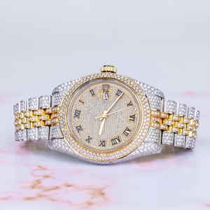 Luxury Iced Out Moissanite <b>Quartz</b> Movement 5mm Thick Stainless Steel <b>Watch</b> Studded Band for <b>Men</b> - Product Image 1