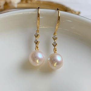 Boucles d'oreilles exquises en perles d'eau douce de 8-9 mm, argent S925, minimalistes, à crochet d'oreille suspendu, longues, pour femme, tempérament exquis - Product Image 4