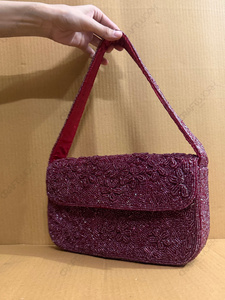 Bolso de Hombro con Cuentas Hecho a Mano para Mujer |   Bolso de noche con cuentas de color burdeos |   Bolso de Mano para Cócteles de Fiesta de Bodas - Product Image 2