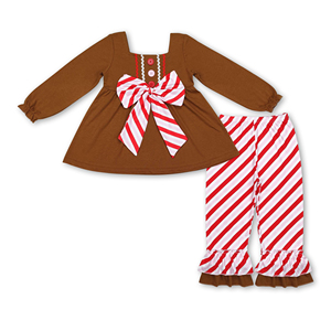 OEM/ODM/RTS Conjunto de ropa navideña para niñas, túnica marrón de jengibre con volantes y pantalones, conjunto de ropa para niñas adolescentes - Product Image 4