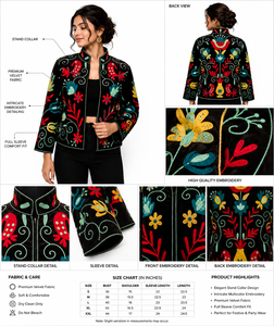 Custom Luxury Handmade Embroidery Velvet Bomber Jacket: Stand Collar <b>Needlework</b> Women’s Casual Wear with Cotton Lining & Pockets - Product Image 2