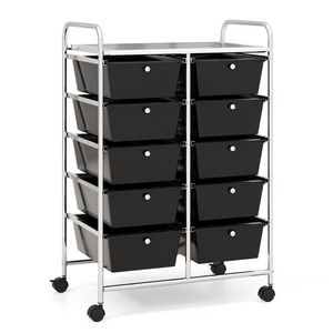 10-<b>Drawer</b> Rolling Storage Cart Wheels Foldable Plastic Metal <b>Organizer</b> for Bathroom Wardrobe Kitchen Office Living Home Clothing - Product Image 1