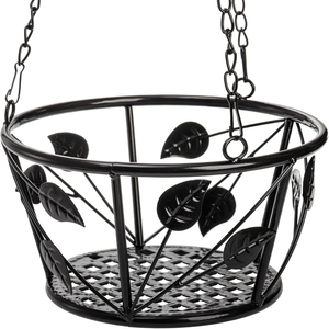 Support de panier suspendu en métal noir avec motif de feuilles décoratives et chaînes de suspension, support de pot de fleurs de style vintage pour - Product Image 3