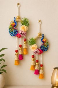 Peacock Floral Door Hanging Pair Pearl Tassel Handmade Toran Wedding Festival <b>Mandir</b> Home Decor Gift Item - Product Image 3