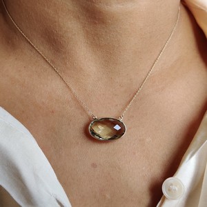Pendentif en or 14 carats avec améthyste verte naturelle, coupe ovale, 13x21mm, bijoux en pierres précieuses à la mode pour femmes, pendentif élégant en or et améthyste verte - Product Image 5