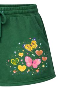 Pantalones Cortos de Forro Polar para Mujer, Color Verde Bosque, con Estampado de Mariposas y Corazones, Cintura Elástica, Casuales, de Verano, Fabricante Personalizado, Suministro OEM - Product Image 5