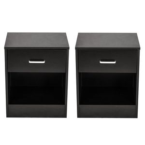 Comodini Moderni in Legno Massello per Casa e Hotel, Neri, Set da 2 con Cassetto - Product Image 2