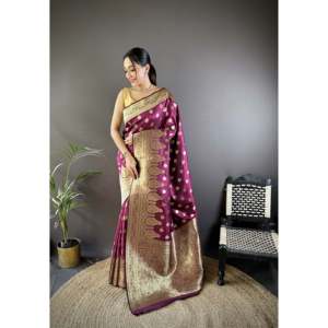 Sari de Seda Lichi Vaishali Banarasi - Sari Tradicional Tejido a Mano - Product Image 4
