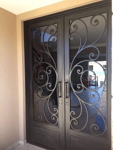 Royal Luxury Rust-resistant Wrought Iron Main Door Geometric Patterned Glass Panels Minimalist <b>Swing</b> Design Easy-to-Assemble - Product Image 2