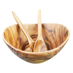 Ensemble de saladiers profonds en bois d'acacia faits à la main, bols de service en bois massif naturel avec ustensiles assortis, vaisselle écologique pour la cuisine - Product Image 1