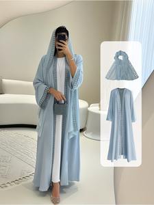 Hermosa Abaya Tradicional Islámica Negra para Mujer 2024, Abaya Saudí con Cuentas y Lentejuelas Hechas a Mano, Transpirable, de Poliéster, Manga Larga - Product Image 4