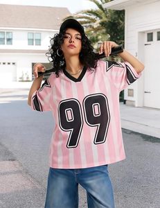 เสื้อเจอร์ซีย์ผู้ชายลายกราฟิก Y2K คอกว้างทรงหลวมสไตล์สตรีทแวร์ เสื้อยืดโอเวอร์ไซส์ตัวเลข เสื้อท็อปส์ฤดูร้อน - Product Image 4