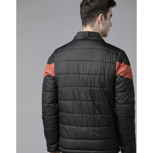 <b>Men's</b> Black Hooded Puffer <b>Jacket</b> Color Blocking Zipper Closure Casual Winter Outerwear Polyester Wadding Regular Fit - Product Image 2