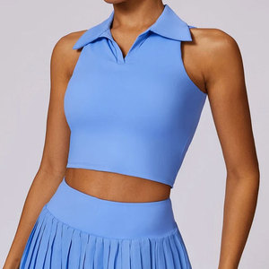 High Stretchy <b>Polo</b> Collar T-Shirt <b>Ladies</b> Crop Top Sleeveless Breathable Training Outdoor Running Custom Color Crop Tee - Product Image 1
